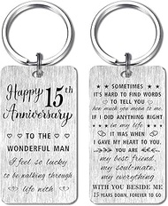 15th Anniversary Keychain Gifts for Men, Happy 15 Year Wedding Anniversary for Him Husband