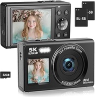 5K 80MP Digital Camera with Fill Light & 16X Zoom - Dual Screen Vlogging Camera for YouTube/Blogging