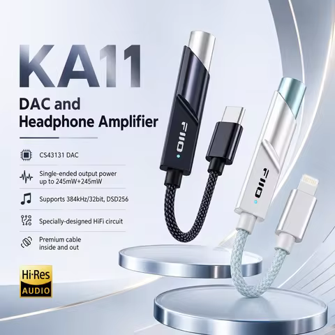 FiiO KA11 USB Dongle HiFi DAC Amplifier Type C Lightning to 3.5mm Audio Adapter 32bit 384KHz for And