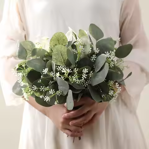 7Pcs Artificial Eucalyptus Leaves Branch with Stem Realistic Artificial Eucalyptus Leaves Branches f