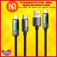【1YrWarranty】Mcdodo Digital Auto Power Off USB To iP Transparent Zinc Alloy Nylon Braided Fast Charg