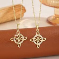 1pc 14K Gold Plated Copper Vintage Style Women's Double Knot Pendant Necklace, Durable Copper Materi