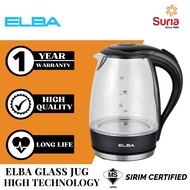 (Ready Stock) Elba 1.7L Glass Jug Kettle With Blue Led Light EJK-F1723G(BK)