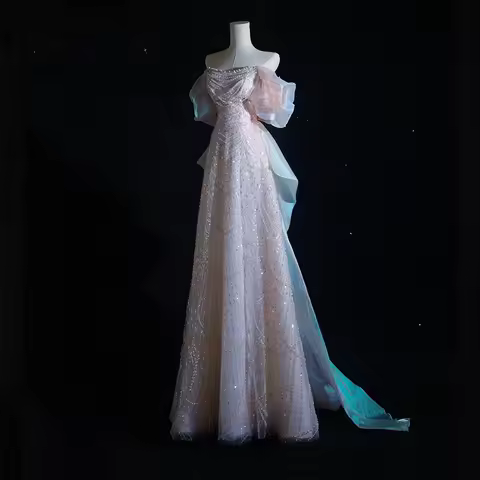 Luxury Elegant Beaded Evening Dresses 2025 New Shoulder Sequins Fishtail Dress Graduation Prom Weddi