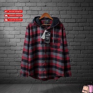 KEMEJA FLANEL HOODIE KUPLUK PRIA LENGAN PANJANG MOTIF KOTAK-KOTAK PREMIUM GAYA FORMAL CASUAL