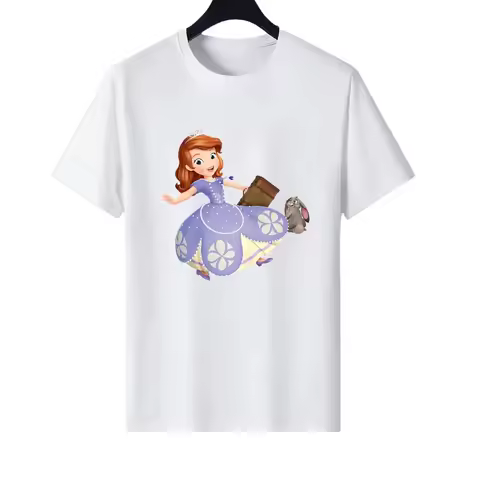 Disney Sofia The First Pattern Woman Summer Fashion Parent-Child Clothing Top Ladies Cheap Y2k Short