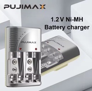 PUJIMAX 4 Slots Smart Rechargeable AAA/AA 1.2V 9V Ni-Mh Battery Charger Adapter