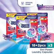Breeze 5in1 Power Laundry Capsule Fresh Lavender 18 + 2 pcs x 3