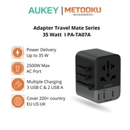 Aukey PA-TA07A Universal Travel Adapter GAN Type C 35W 5 Multiple Ports UK US EU Mode 2 USB a & 3 US
