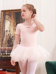 1件女童古典芭蕾舞裙,綁帶和紗網布材質,適用於春夏訓練