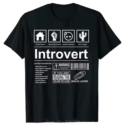Humor quotes Fitness neutral round neck high quality T-shirt Humor introvert joke introvert cotton T