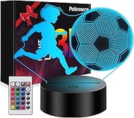 Polemera Football Gifts Boys Girls, Football Lamp for Children Boys, 3D Night Light with 16 Colours 