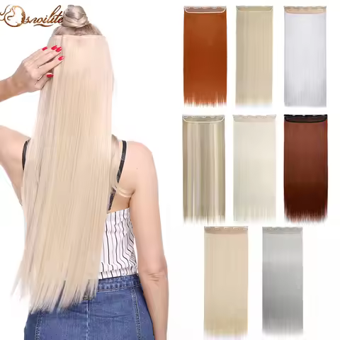 S-nolilite Synthetic 8 Colors 22"26"30" Long Straight 5 Clip In One Piece Hair Extension Fake Hair H