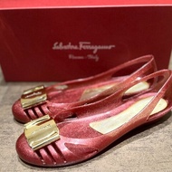 Salvatore Ferragamo 金蔥紅色膠鞋