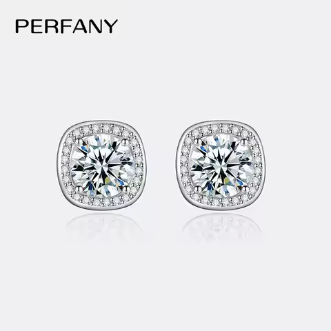 PERFANY 0.5-2CT Moissanite Earrings for Women S925 Pure Silver Square Earrings Laboratory Diamond We