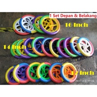 [1Set 12,14,16 Inch]Multi Size Kids Bicycle PVC Color Rim Tyre 12,14,16 Inch  Basikal Budak Rim Tayar Mati (Full Set)