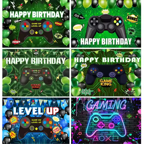 Children Birthday Background Gamepad Game On Level Up Gaming Theme Decoration Banner Photography Bac