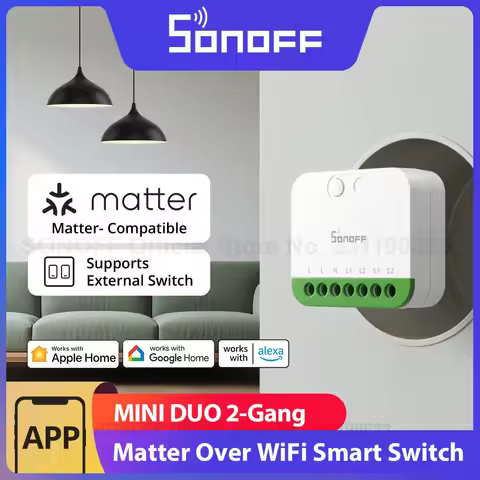 SONOFF MINI DUO 2-Gang Matter Over WiFi Smart Switch MINI-2GS Dual-Load Control Detach Relay Mode Wo
