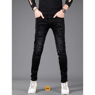 Men's blue tapered scratched jeans, men's stretch denim jeans T-FASHION 24H M37
