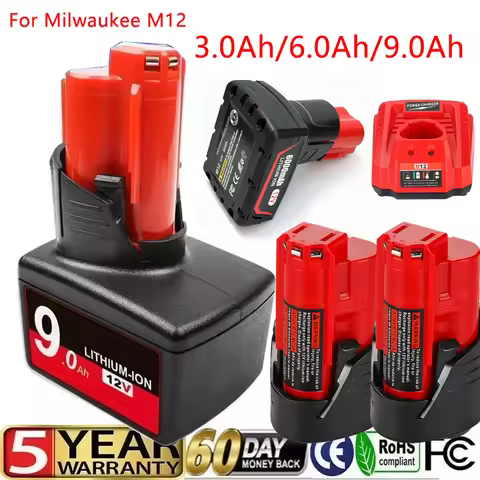 12V 3/6/9Ah Li-ion Battery For Milwaukee M12 48-11-2411 48-11-2420 48-11-2401 48-11-2402 48-11-2401 