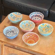 Bohemian Bowl Tableware Exotic Bowl Rice Bowl Anti-Scald Tall Bowl euhv
