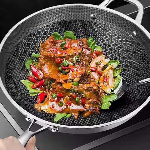 Reusable Frying Pan Nonstick Wok Pan Steak Cooking Pot Skillet Saucepan Induction Single Sided Honey