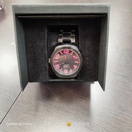 二手 手錶LICORNE 錶帶錶 大數字 桃紅色 黑錶帶附盒子+保卡