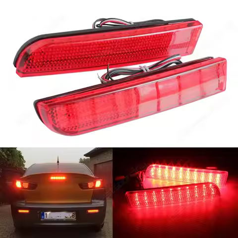 ANGRONG 2x Red Lens Rear LED Bumper Reflector Tail Brake Light For Mitsubishi Lancer Evolution X Out