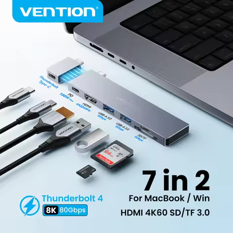 Vention 7 in 2 USB C HUB Thunderbolt 4 80Gbps 8K for MacBook Pro Air USB 3.0 SD TF HDMI 4K60Hz Dock 