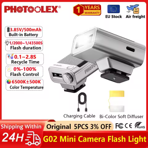 PHOTOOLEX G02 Small Camera Flash Light Pocket Flash Light with Wireless Flash Trigger for Sony Canon