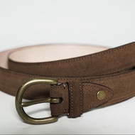 เข็มขัดผู้ชายหนังแท้ งานแฮนด์เมด Topiary Dress Belt 1" DARK BROWN SUEDE Leather Personal Size Custom