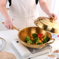 HY@ Household Stainless Steel Flat Wok Thickened Frying Pan Uncoated Household Kitchen Wok Multi-Function Pots with Pot