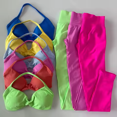 2 Pieces Set For Woman Strappy Yoga Bra Sports Top Workout Leggings Set Seamless Gym Set Fitness Clo
