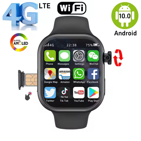 Newest S10 Cellular Version Smartwatch 4G Android 10.0 180° Rotating Camera 256GB Storage GPS WIFI G