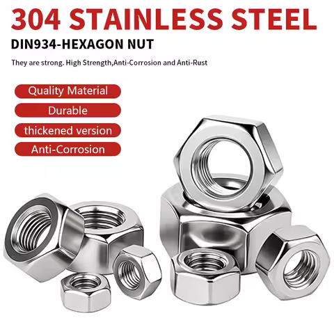 304 Stainless Steel Hex Nuts A2-70 DIN934 Metric Thread Hexagon Nut Fastener M1.2-M33 M3 M4 M5 M6 M8