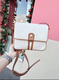 可免息分期 多年正版正貨商標門市現貨  極美品 Vintage celine white macadam triomphe canvas shoulder bag /crossbody bag 白色 