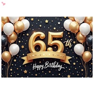 150X100cm/59.1X39.4inch 65th Birthday Backdrop Gold and Black Happy Birthday Party Decorations Banne