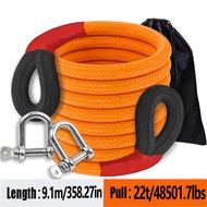 22 Ton/22000 Kg Heavy-duty Towing Rope Kit | Lengths /4m/5m/7.1m/9.1m, 2 U-hooks & Storage Bag, 122+