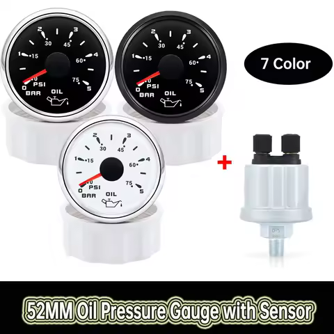 7 Color Backlight oil pressure gauge with sensor 0 to 5 bar 0-75PSI Auto Car Oil Press Meter For Mar