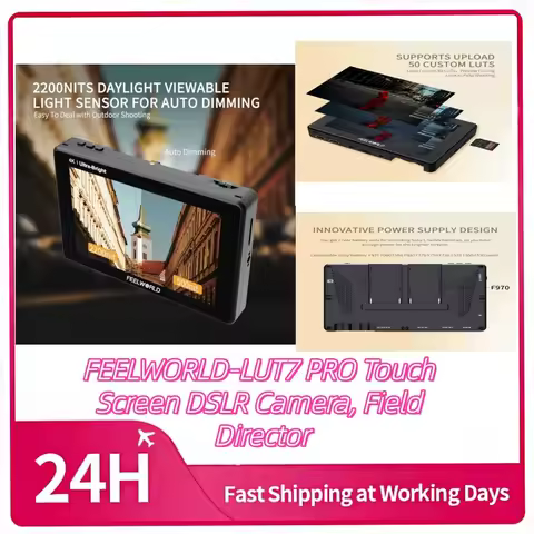 FEELWORLD-LUT7 Touch Screen DSLR Camera, Field Director, AC Monitor with F970 External Power