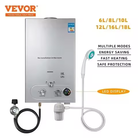 VEVOR 6L/8L/10L/12L/16L/18L propane gas LPG tank less water heater on-demand boiler shower kit, can 