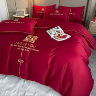 Chinese Wedding Double Happiness Bedsheet Set Red color bedsheet fitted sheet set/Flat Sheet Queen/K