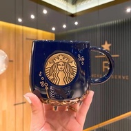 STARBUCKS Classic Ceramic Blue Mug with Bronze-Plate Logo
