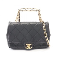 【二手】香奈兒 (Chanel) 絎縫雙肩包 黑色皮革 絎縫雙肩包 鏈條雙肩包 女士二手 A