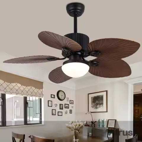 American Retro Ceiling Fan with Light 52 Inch Vintage Decorative Chandelier Fan DC Inverter Motor wi