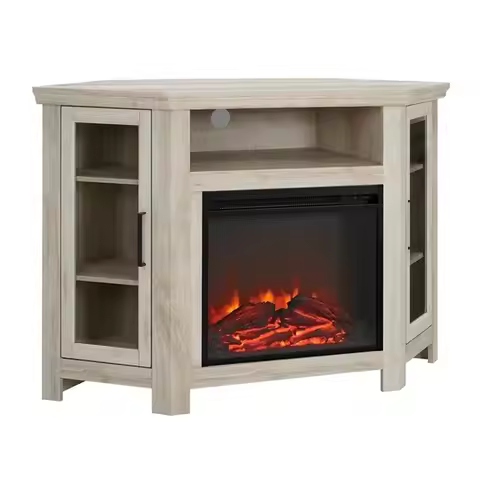 48 Inch Wood Corner Fireplace TV Stand Media Console White Oak, Customized