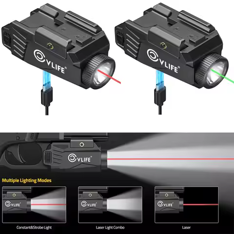 600 Lumens Hunting Light Laser Combo Rechargeable Compatible with Glock & Picatinny Rail Flashlight