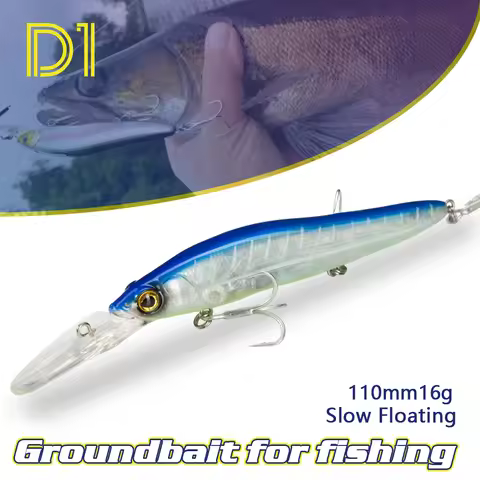 D1 Bass Jerkbait Wobbler 110mm16g Suspending Slow Floating Minnow Fishing Lure Groundbait Artificial