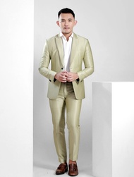 Setelan Jas dan Celana Pria - Jas Pengantin Pria - Jas Formal Pria Hijau Sage - Silk Wol