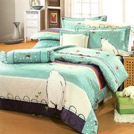 【JS名床】淘氣北極熊(藍)．100%精梳棉．標準雙人床包組．全程臺灣製造
